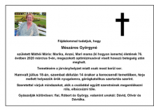 gyászjelentés- Mészáros Györgyné